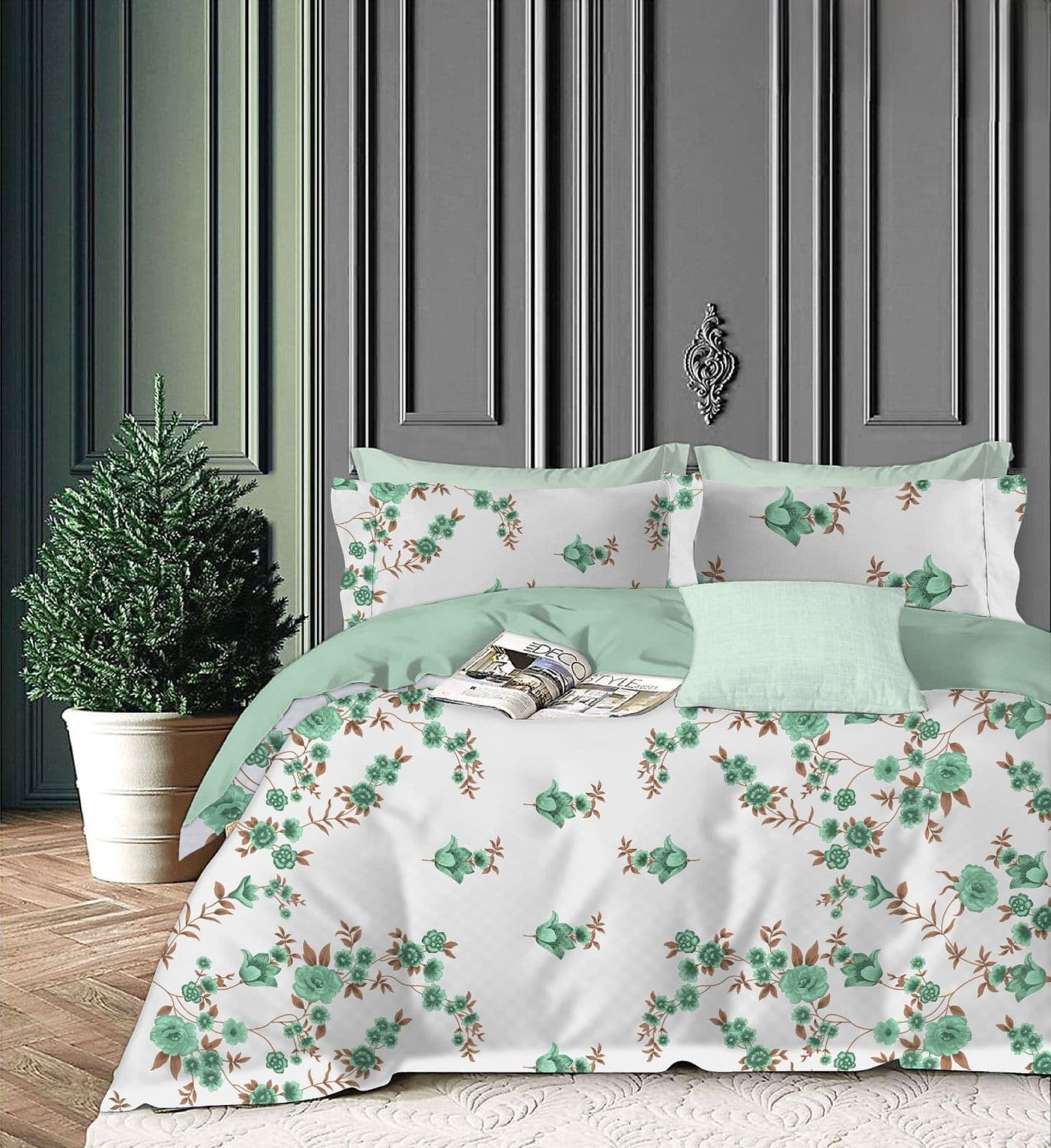 LIGHT GREEN 220TC- Cotton  All Round Elastic Fitted Bedsheet with 2 Pillow Covers (72X78X Upto 10 Inches) & 360 Degree Elasticated