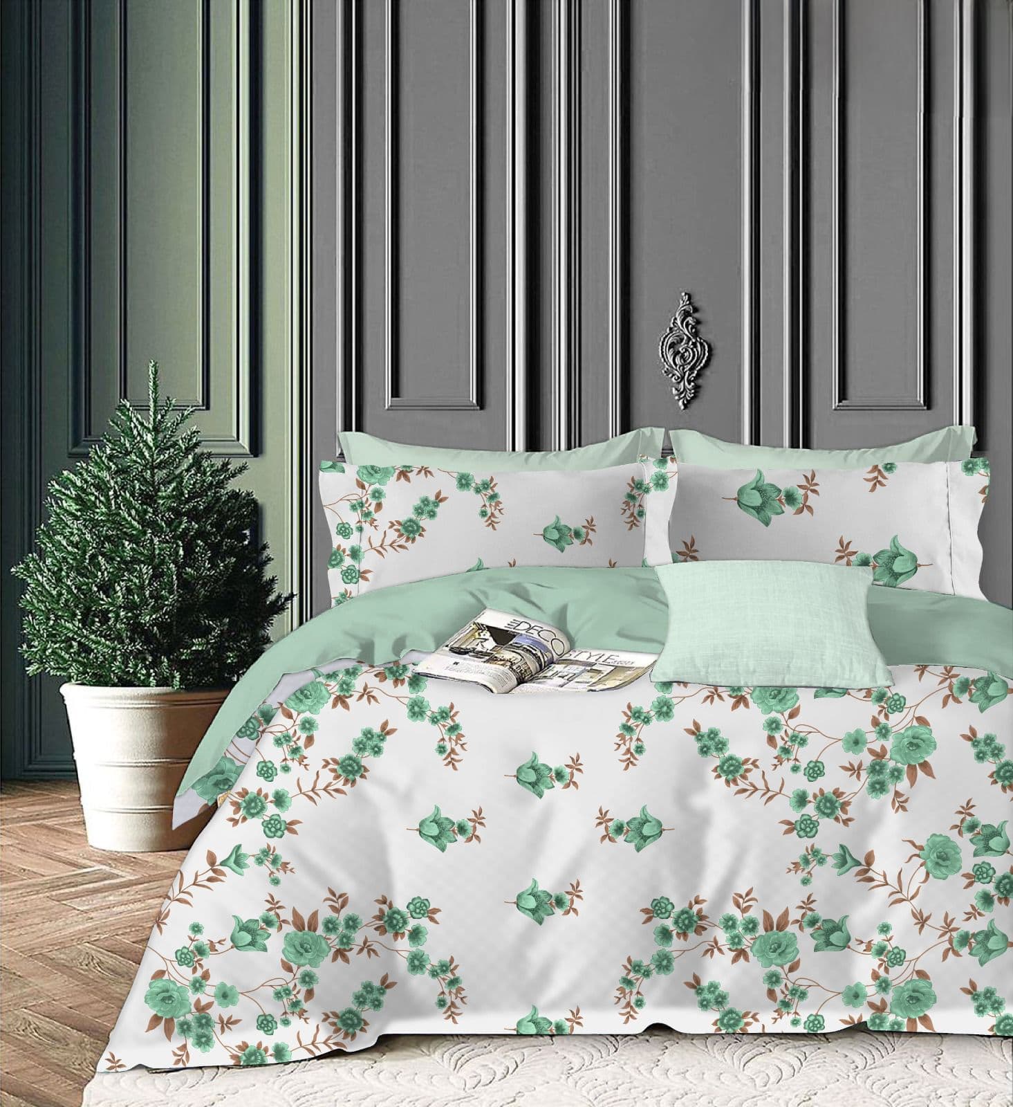 LIGHT GREEN 220TC- Cotton  All Round Elastic Fitted Bedsheet with 2 Pillow Covers (72X78X Upto 10 Inches) & 360 Degree Elasticated
