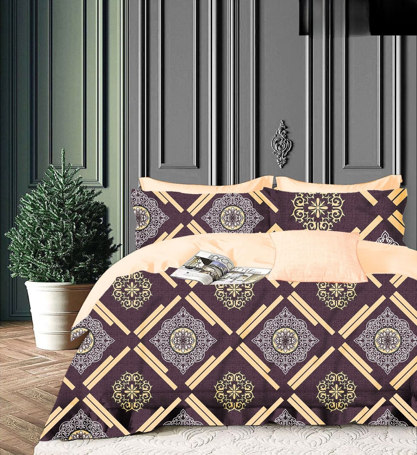 220 TC Cotton  All Round Elastic Fitted Bedsheet with 2 Pillow Covers (72X78X Upto 10 Inches) & 360 Degree Elasticated