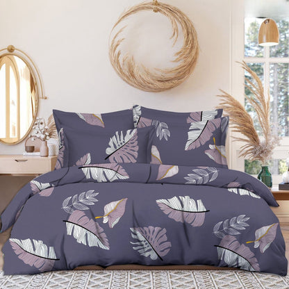300 TC PURPLE Floral Fitted Elastic Bedsheet With Two Pillow Covers (72X78X Upto 10 Inches) & 360 Degree Elasticated