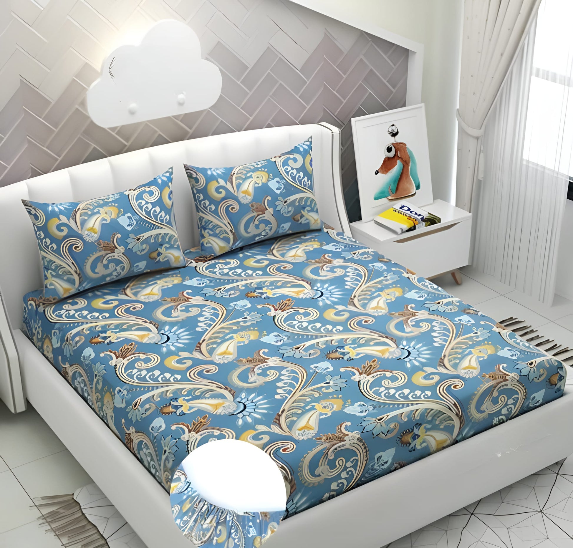 NEELA MAHARAJA 220 TC  Fitted Elastic Bedsheet With Two Pillow Covers (72X78X Upto 10 Inches) & 360 Degree Elasticated