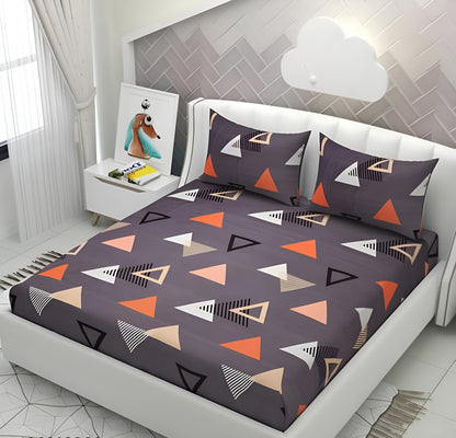 ANGLED 220 TC  Fitted Elastic Bedsheet With Two Pillow Covers (72X78X Upto 10 Inches) & 360 Degree Elasticated