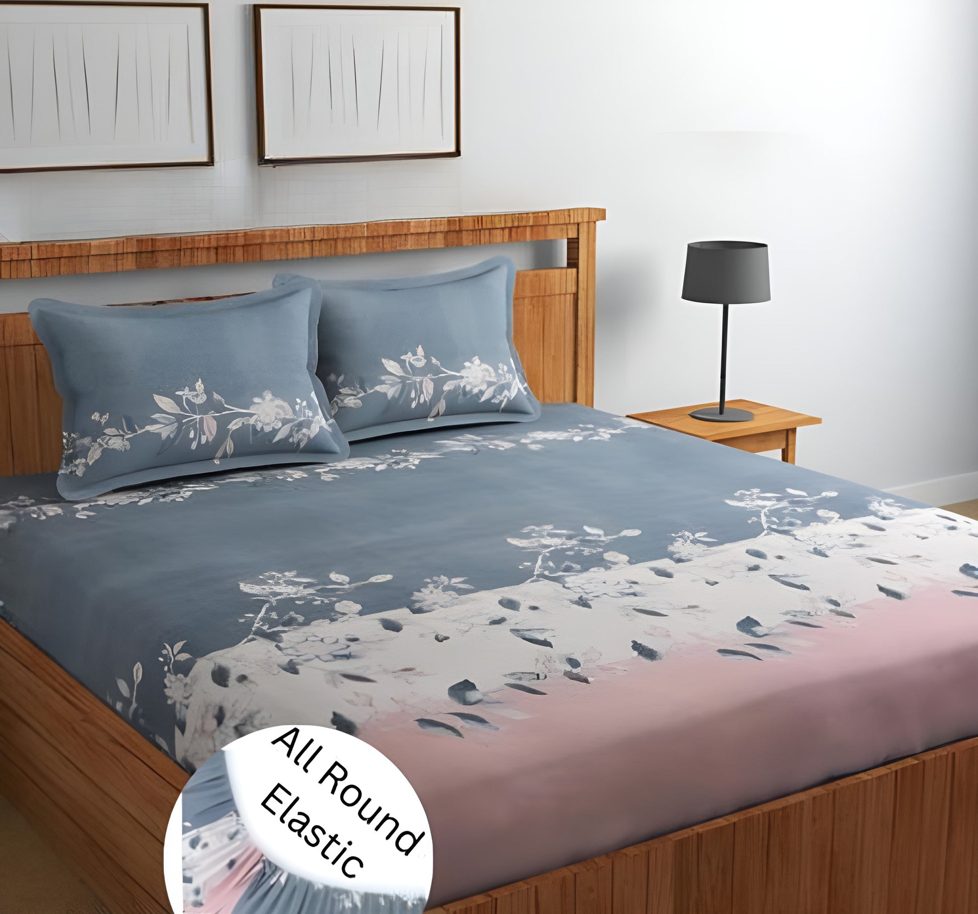 220 TC  Fitted Elastic Bedsheet With Two Pillow Covers (72X78X Upto 10 Inches) & 360 Degree Elasticated