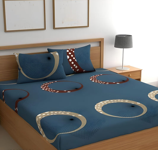 CHAKRA 220 TC  Fitted Bedsheet with 2 Pillow Covers (72X78X Upto 10 Inches) & 360 Degree Elasticated