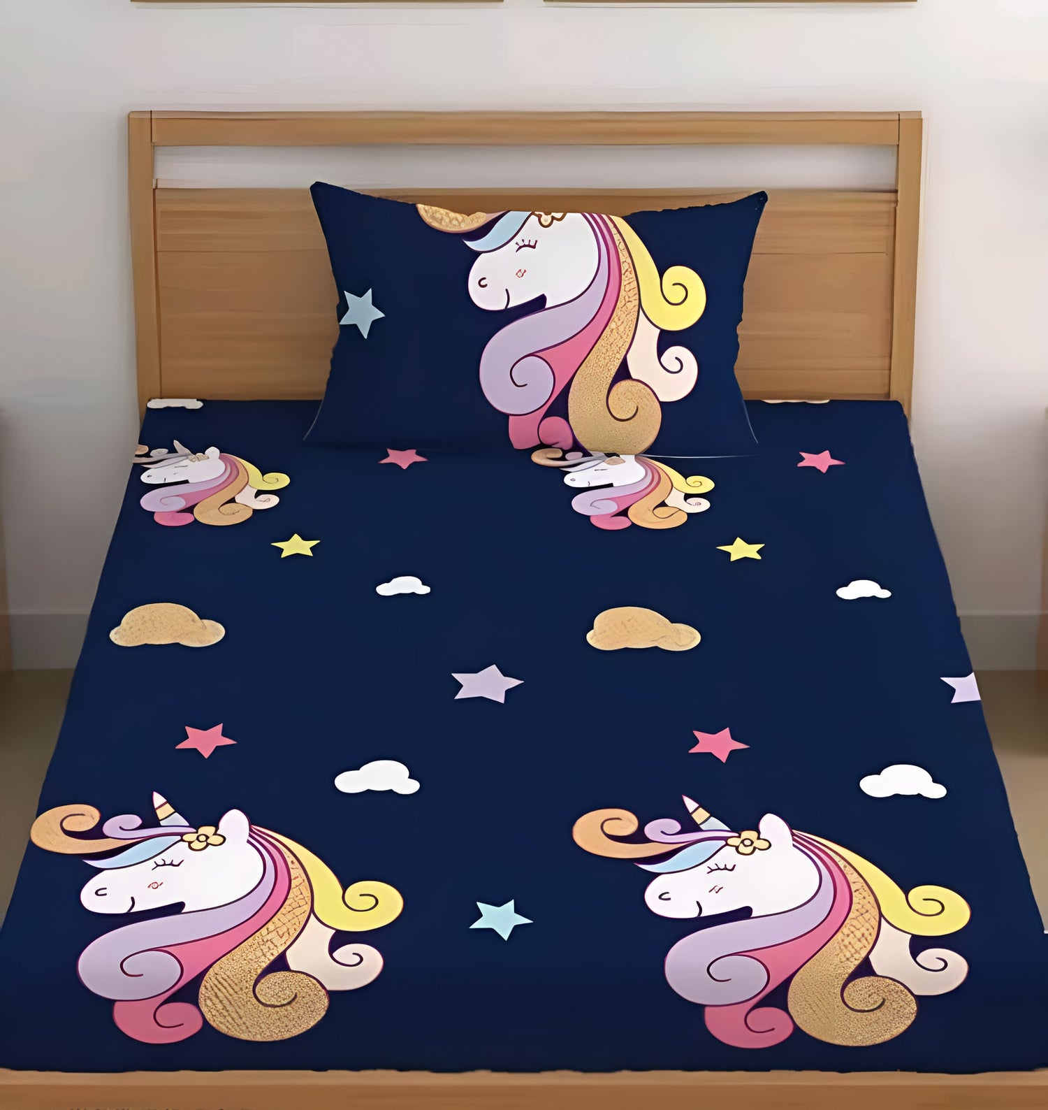220 TC - Cotton Elastic Fitted Single Size Bedsheets With 1 Pillow Covers
