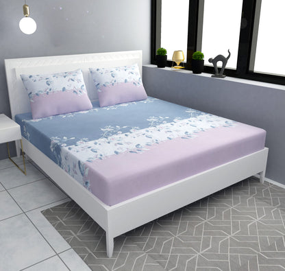 GREY AND PINK 220 TC Cotton All Round Elastic Fitted Bedsheet with  2 Pillow Covers  (72X78X Upto 10 Inches) & 360 Degree Elasticated