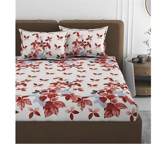 WHITE BASE 220 TC Cotton  All Round Elastic Fitted Bedsheet (72X78X Upto 10 Inches) & 360 Degree Elasticated