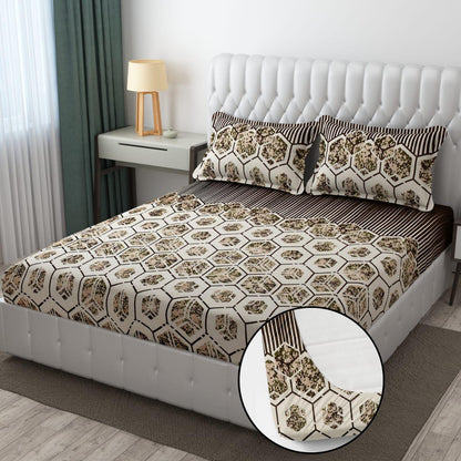 PREMIUM 500 TC HEAVY FLANNEL WARM  FITTED BEDSHEET WITH ELASTIC AND Floral design