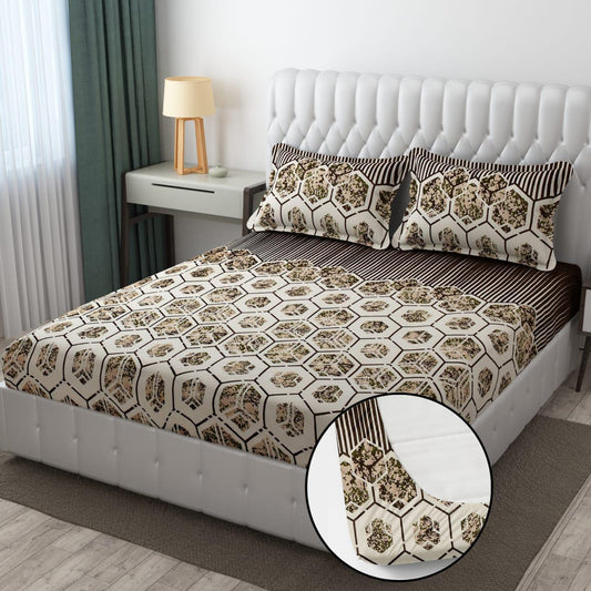 PREMIUM 500 TC HEAVY FLANNEL WARM  FITTED BEDSHEET WITH ELASTIC AND Floral design