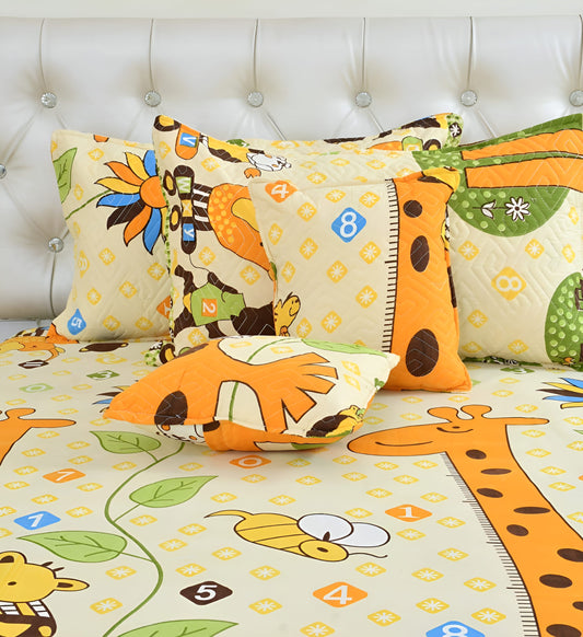 Premium 5-Piece Cotton Bedding Set: Includes 1 Flat Bedsheet, 2 Quilted Zipped Pillow Covers, 2 Quilted Cushion Covers, and 2 Cushion Fillers