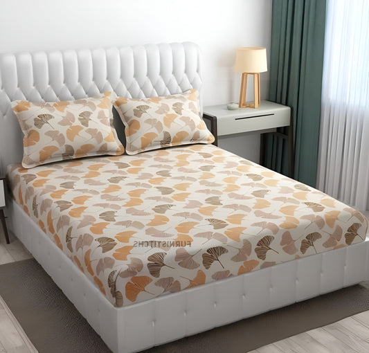 CREAM Premium Double Bedsheet With 2 Pillow Covers  (72X78X Upto 10 Inches) & 360 Degree Elasticated