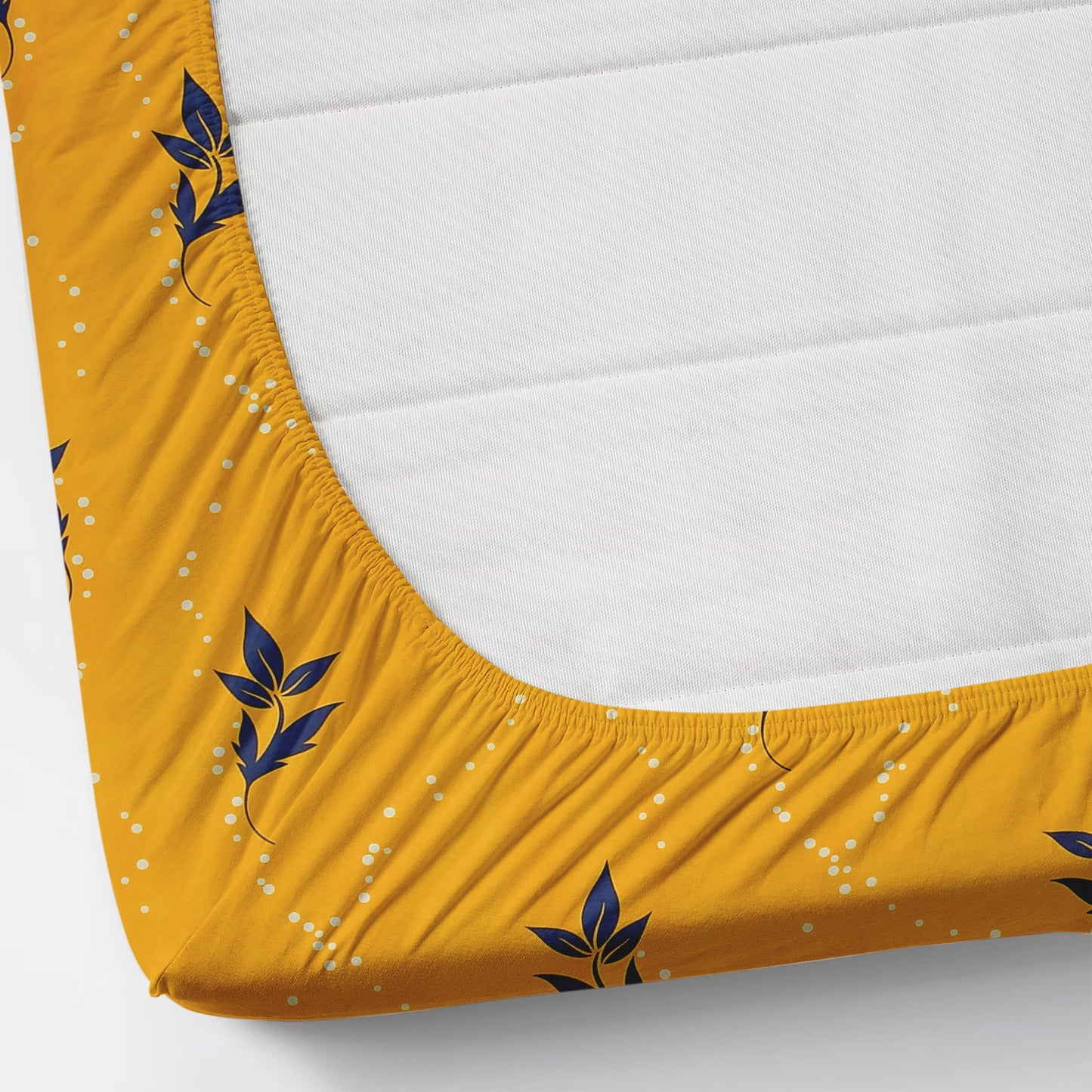 YELLOW PRINTS 220 TC Cotton All Round Elastic Fitted Bedsheet with 2 Pillow Covers (72X78X Upto 10 Inches) & 360 Degree Elasticated