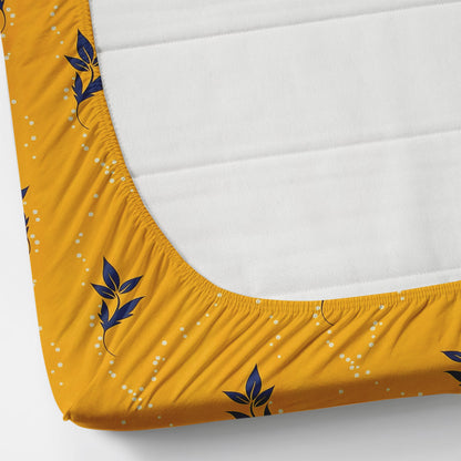 YELLOW PRINTS 220 TC Cotton All Round Elastic Fitted Bedsheet with 2 Pillow Covers (72X78X Upto 10 Inches) & 360 Degree Elasticated
