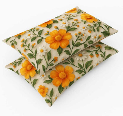 7D SUNFLOWER Premium Double Bedsheet With 2 Pillow Covers (72X78X Upto 10 Inches) & 360 Degree Elasticated