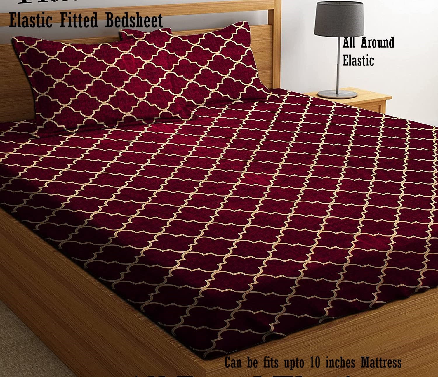 Red Checkered 220 TC Cotton All Round Elastic Fitted Bedsheet with  2 Pillow Covers  (72X78X Upto 10 Inches) & 360 Degree Elasticated