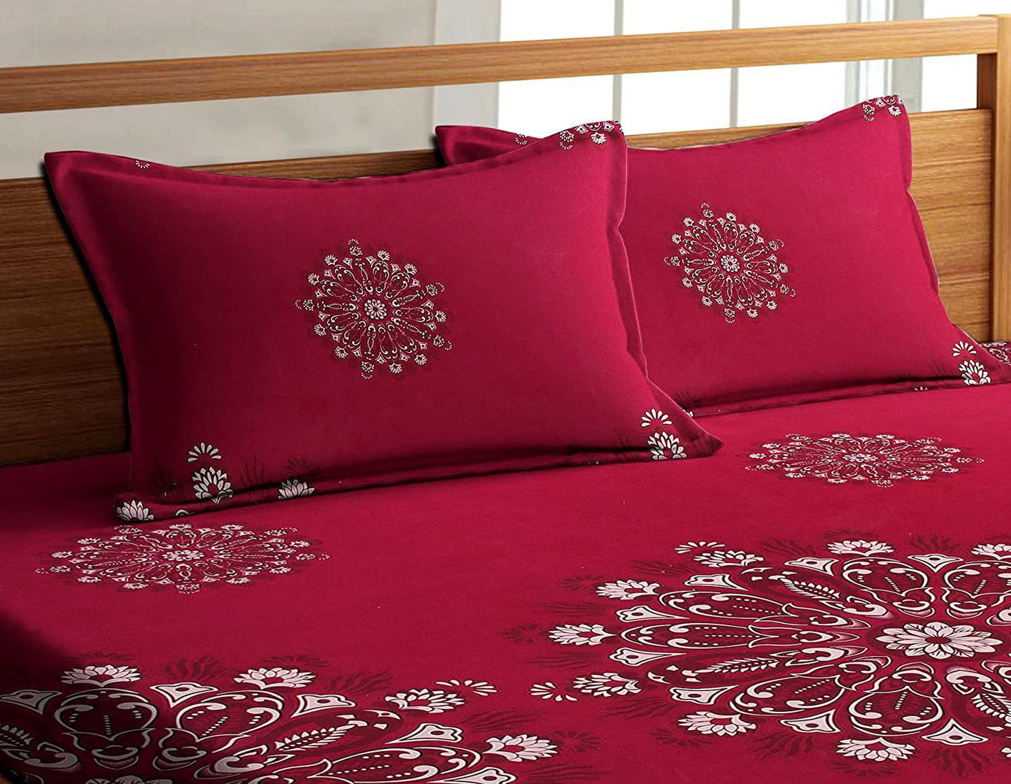Jaipuri Prints design 220 TC Double Bedsheet With 2 Pillow Covers  (72X78X Upto 10 Inches) & 360 Degree Elasticated