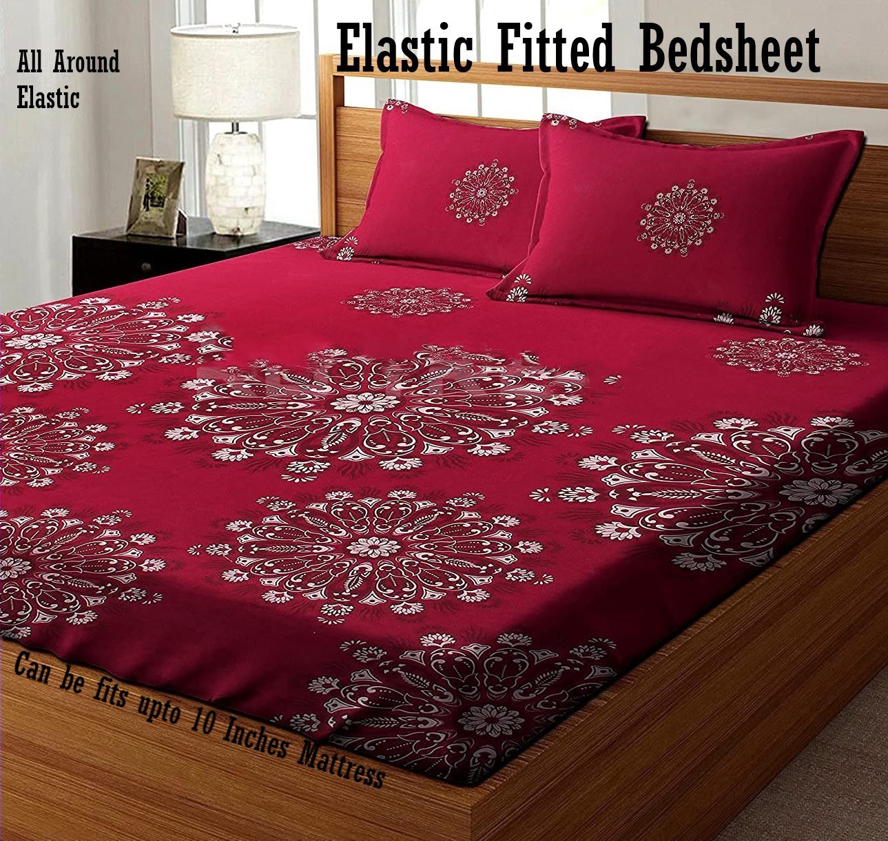 Jaipuri Prints design 220 TC Double Bedsheet With 2 Pillow Covers  (72X78X Upto 10 Inches) & 360 Degree Elasticated