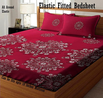 Jaipuri Prints design 220 TC Double Bedsheet With 2 Pillow Covers  (72X78X Upto 10 Inches) & 360 Degree Elasticated