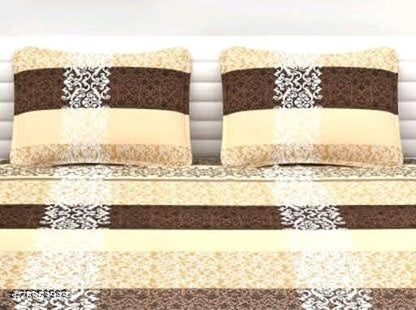 BROWN AND CREAM Premium  Fitted Bedsheet with  2 Pillow Covers  (72X78X Upto 10 Inches) & 360 Degree Elasticated