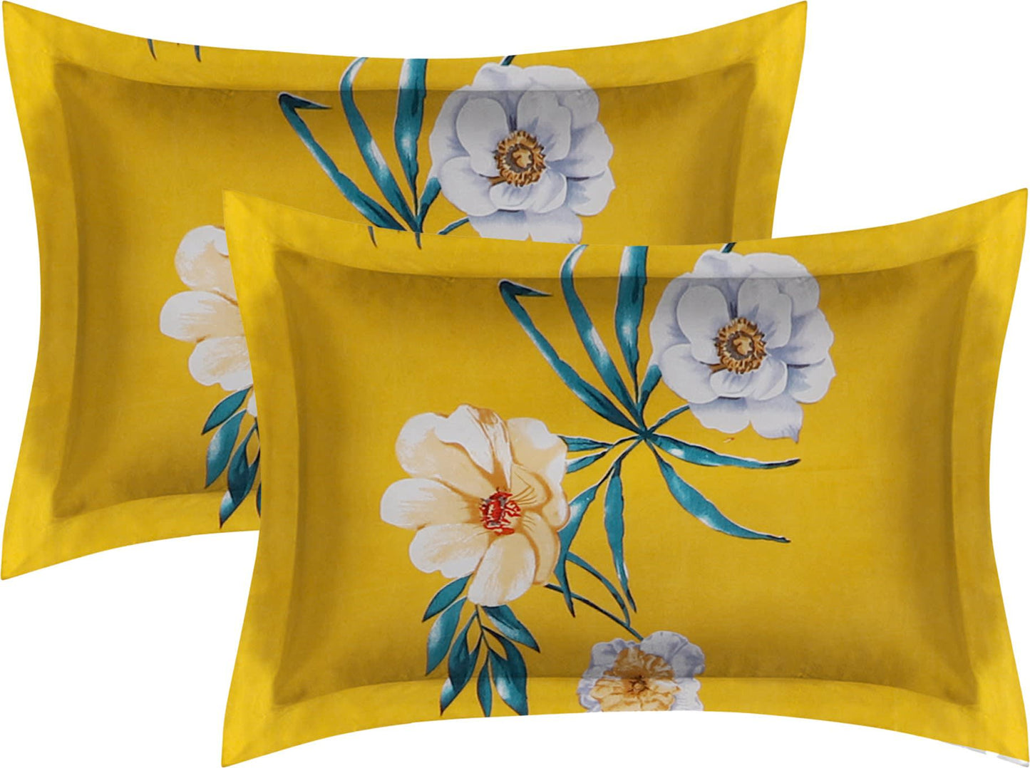 YELLOW FLOWER Premium  Fitted Elastic Bedsheet With Two Pillow Covers (72X78X Upto 10 Inches) & 360 Degree Elasticated