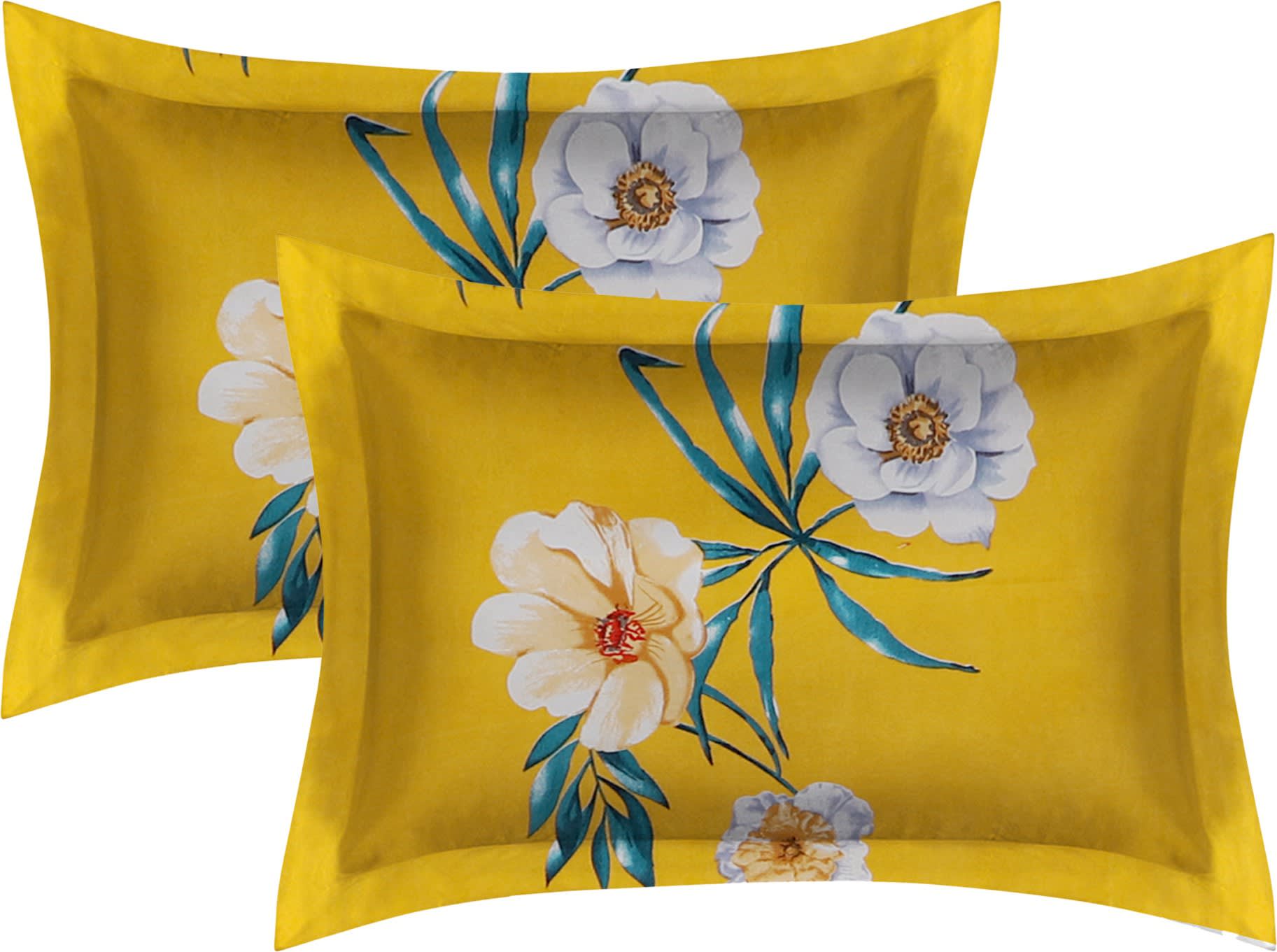 YELLOW FLOWER Premium  Fitted Elastic Bedsheet With Two Pillow Covers (72X78X Upto 10 Inches) & 360 Degree Elasticated