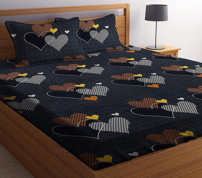 BLACK HEART 220 TC  Fitted Elastic Bedsheet With Two Pillow Covers  (72X78X Upto 10 Inches) & 360 Degree Elasticated