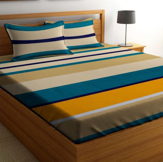 MERINO 220 TC Multicolor Elastic Fitted Bedsheet with 2 Pillow Covers (72X78X Upto 10 Inches) & 360 Degree Elasticated