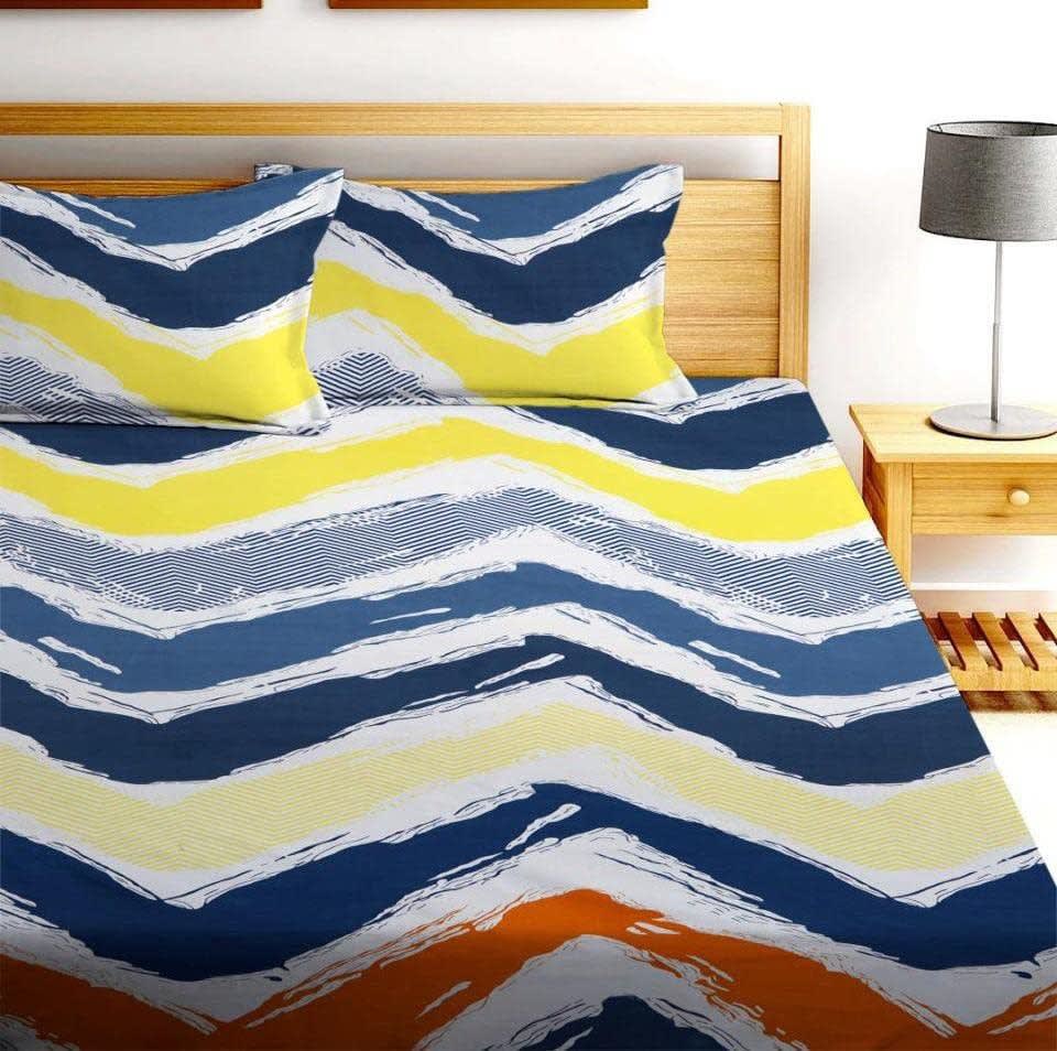 MULTI WHITE Premium  Fitted Elastic Bedsheet With Two Pillow Covers  (72X78X Upto 10 Inches) & 360 Degree Elasticated