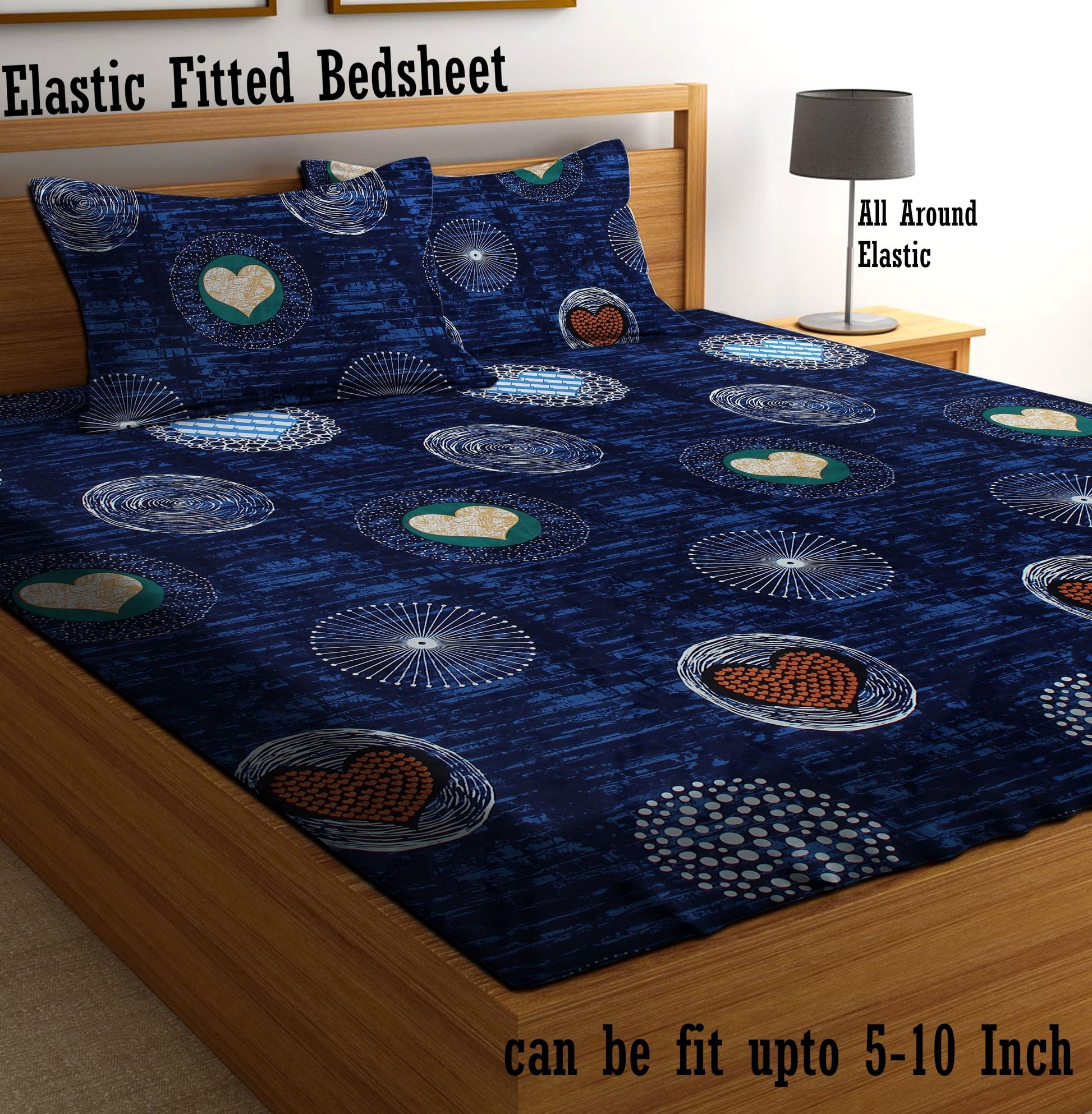 BLUE MOON Premium  Fitted Elastic Bedsheet With Two Pillow Covers  (72X78X Upto 10 Inches) & 360 Degree Elasticated