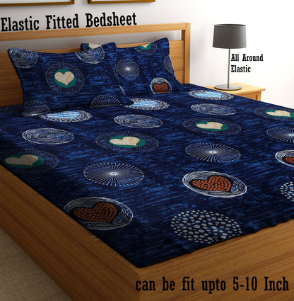 BLUE MOON Premium  Fitted Elastic Bedsheet With Two Pillow Covers  (72X78X Upto 10 Inches) & 360 Degree Elasticated