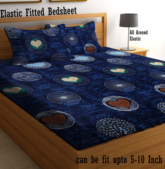 BLUE MOON Premium  Fitted Elastic Bedsheet With Two Pillow Covers  (72X78X Upto 10 Inches) & 360 Degree Elasticated