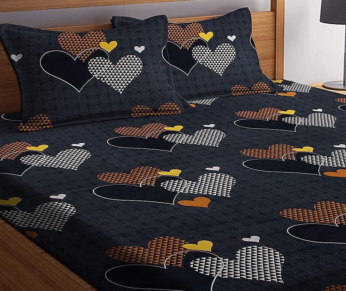 BLACK HEART 220 TC Cotton All Round Elastic Fitted Bedsheet with 2 Pillow Covers (72X78X Upto 10 Inches) & 360 Degree Elasticated