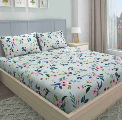 SEA GREEN Premium King Size Fitted Elastic Bedsheet With Two Pillow Covers  (72X78X Upto 10 Inches) & 360 Degree Elasticated