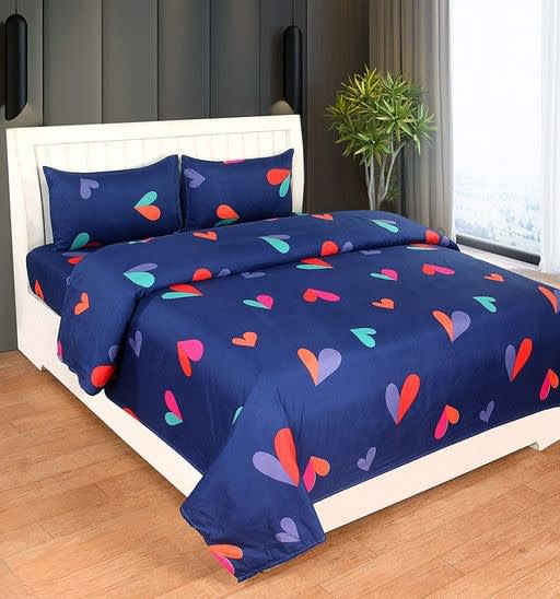 BLUE HEART 220 TC Cotton All Round Elastic Fitted Bedsheet with 2 Pillow Covers (72X78X Upto 10 Inches) & 360 Degree Elasticated