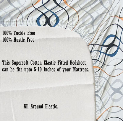 WHITE CIRCLE Premium  Fitted Elastic Bedsheet With Two Pillow Covers (72X78X Upto 10 Inches) & 360 Degree Elasticated