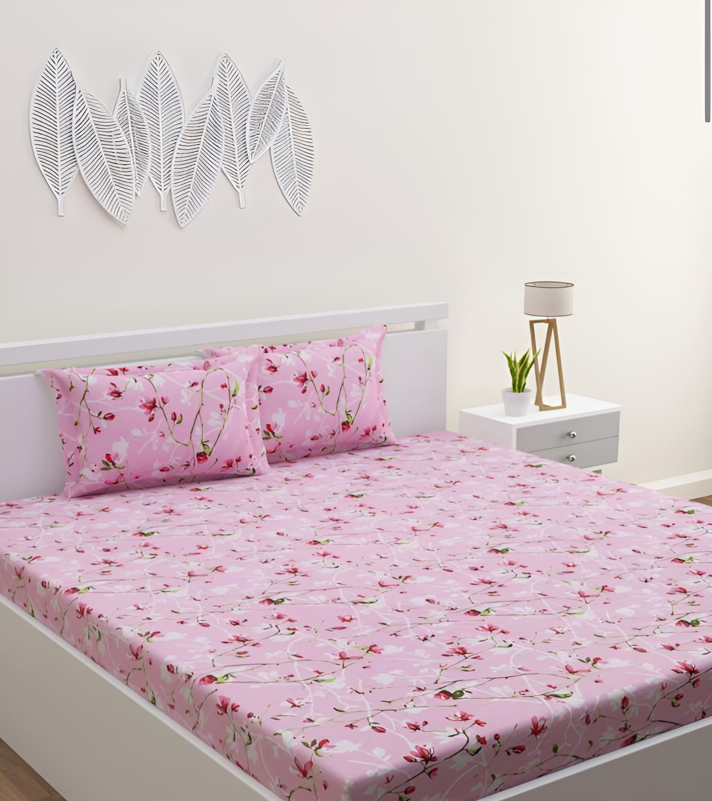STRAWBERRY TYPE  Premium  Fitted Elastic Bedsheet With Two Pillow Covers  (72X78X Upto 10 Inches) & 360 Degree Elasticated