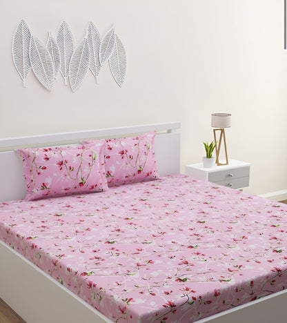 STRAWBERRY TYPE  Premium  Fitted Elastic Bedsheet With Two Pillow Covers  (72X78X Upto 10 Inches) & 360 Degree Elasticated