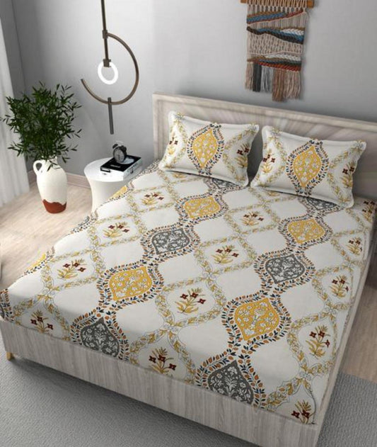 WHITE JEWELS Premium King Size Fitted Elastic Bedsheet With Two Pillow Covers  (72X78X Upto 10 Inches) & 360 Degree Elasticated
