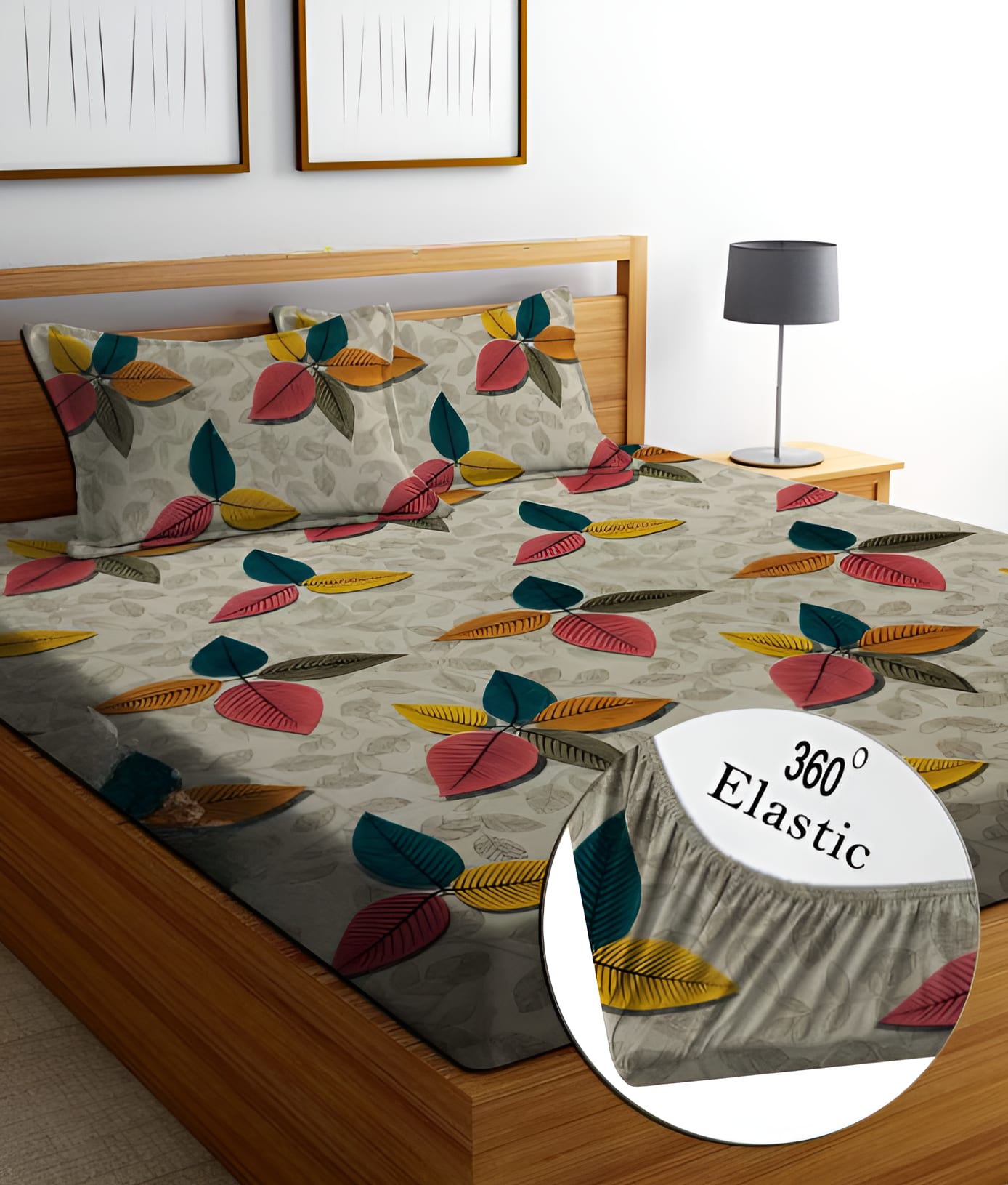 ATTRACTIVE Premium  Fitted Elastic Bedsheet With Two Pillow Covers  (72X78X Upto 10 Inches) & 360 Degree Elasticated | BS
