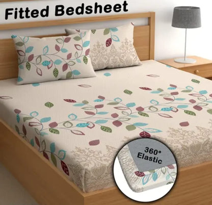 CREAM Premium King Size Fitted Elastic Bedsheet With Two Pillow Covers (72X78X Upto 10 Inches) & 360 Degree Elasticated