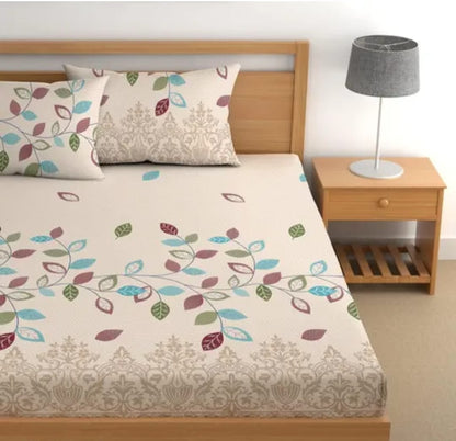 CREAM Premium King Size Fitted Elastic Bedsheet With Two Pillow Covers (72X78X Upto 10 Inches) & 360 Degree Elasticated