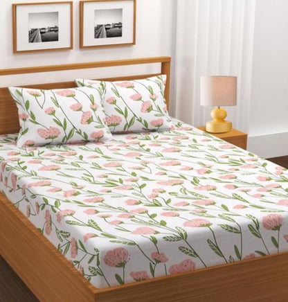 WHITE ROSE Premium King Size Fitted Elastic Bedsheet With Two Pillow Covers  (72X78X Upto 10 Inches) & 360 Degree Elasticated
