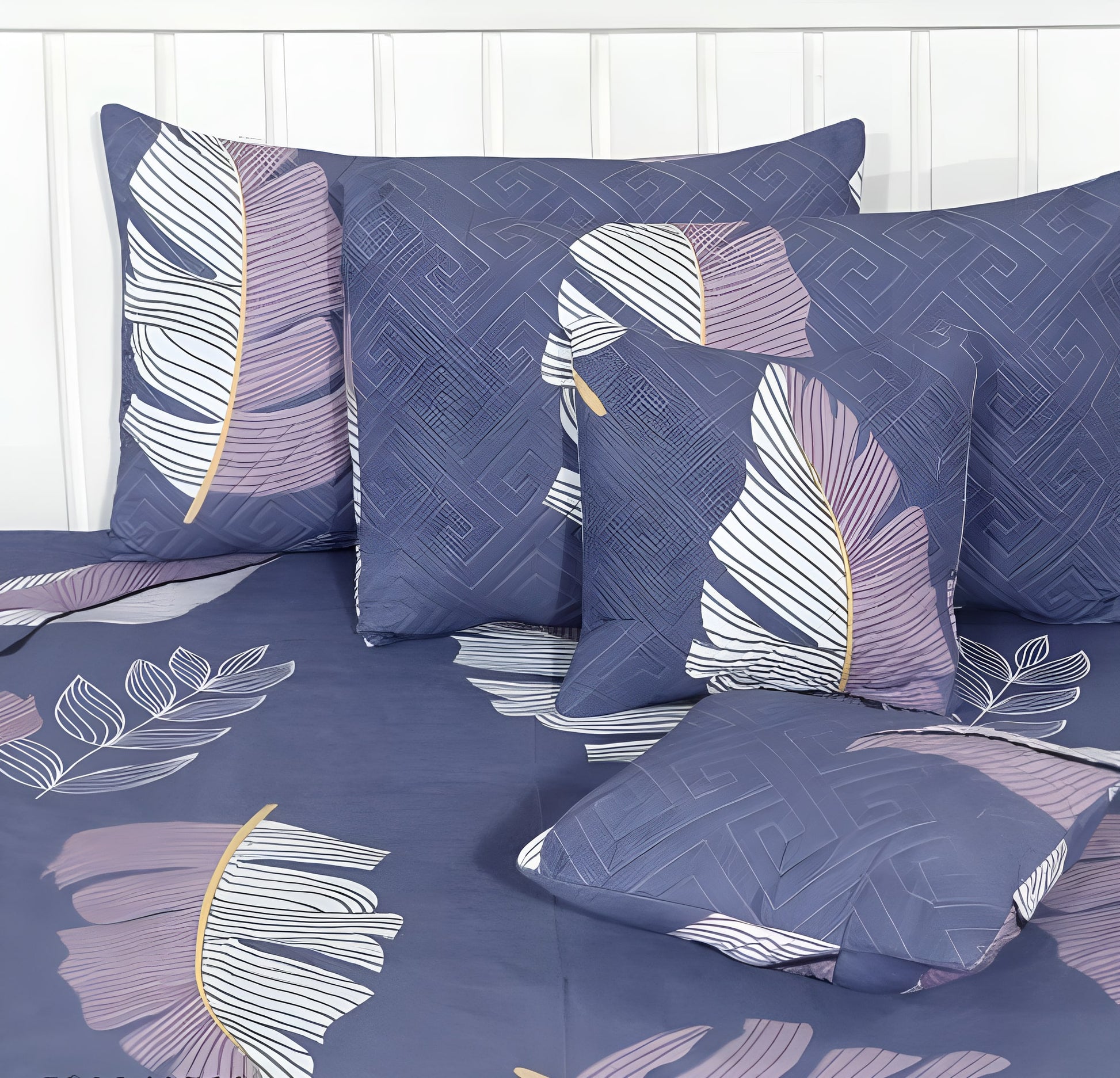 Premium 5-Piece Cotton Bedding Set: Includes 1 Flat Bedsheet, 2 Quilted Zipped Pillow Covers, 2 Quilted Cushion Covers, and 2 Cushion Fillers