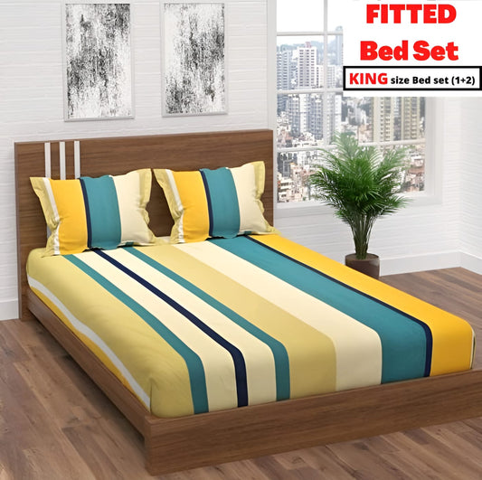 MERINO Premium  Fitted Elastic Bedsheet With Two Pillow Covers (72X78X Upto 10 Inches) & 360 Degree Elasticated