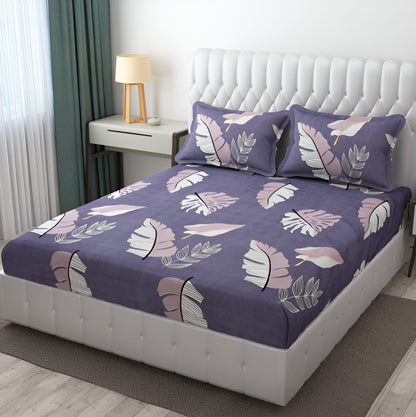 PURPLE FEATHER Premium  Fitted Elastic Bedsheet With Two Pillow Covers  (72X78X Upto 10 Inches) & 360 Degree Elasticated