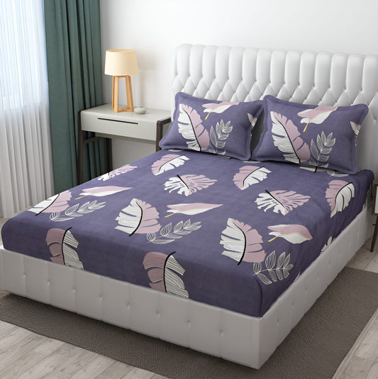 PURPLE FEATHER Premium  Fitted Elastic Bedsheet With Two Pillow Covers  (72X78X Upto 10 Inches) & 360 Degree Elasticated