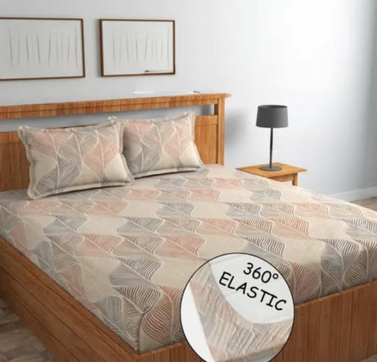 KALASH Premium King Size Fitted Elastic Bedsheet With Two Pillow Covers  (72X78X Upto 10 Inches) & 360 Degree Elasticated