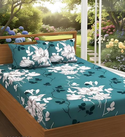 ATTRACTIVE Premium Double Bedsheet With 2 Pillow Covers (72X78X Upto 10 Inches) & 360 Degree Elasticated