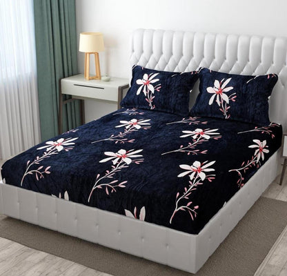 PREMIUM 500 TC HEAVY FLANNEL WARM  FITTED BEDSHEET WITH ELASTIC AND Floral design