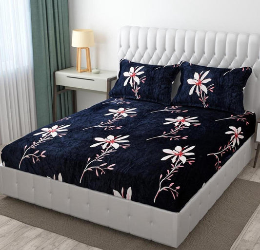PREMIUM 500 TC HEAVY FLANNEL WARM  FITTED BEDSHEET WITH ELASTIC AND Floral design